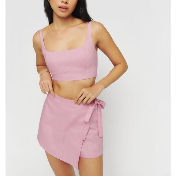 Reformation Tops - Reformation 'France Two Piece' Pink Linen Blouse Top  Size 4